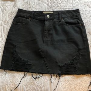 Distressed Black Denim Skirt